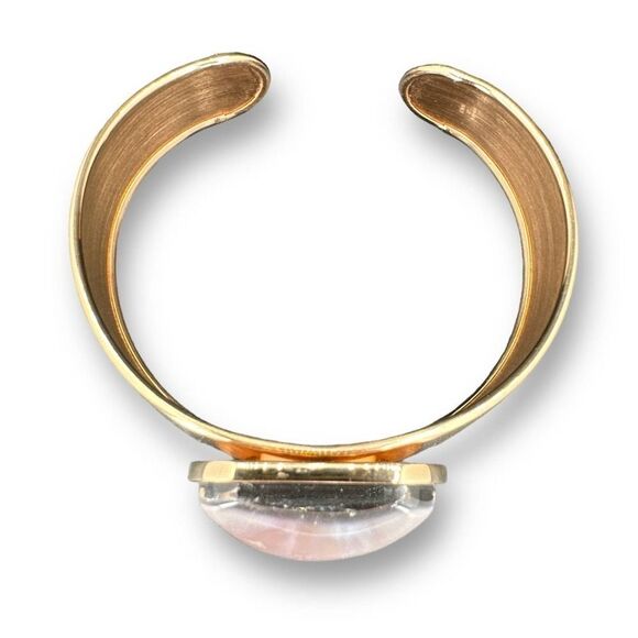 Pink Quartz Cuff Bronze Italy Bracelet Signed - Picture 5 of 8